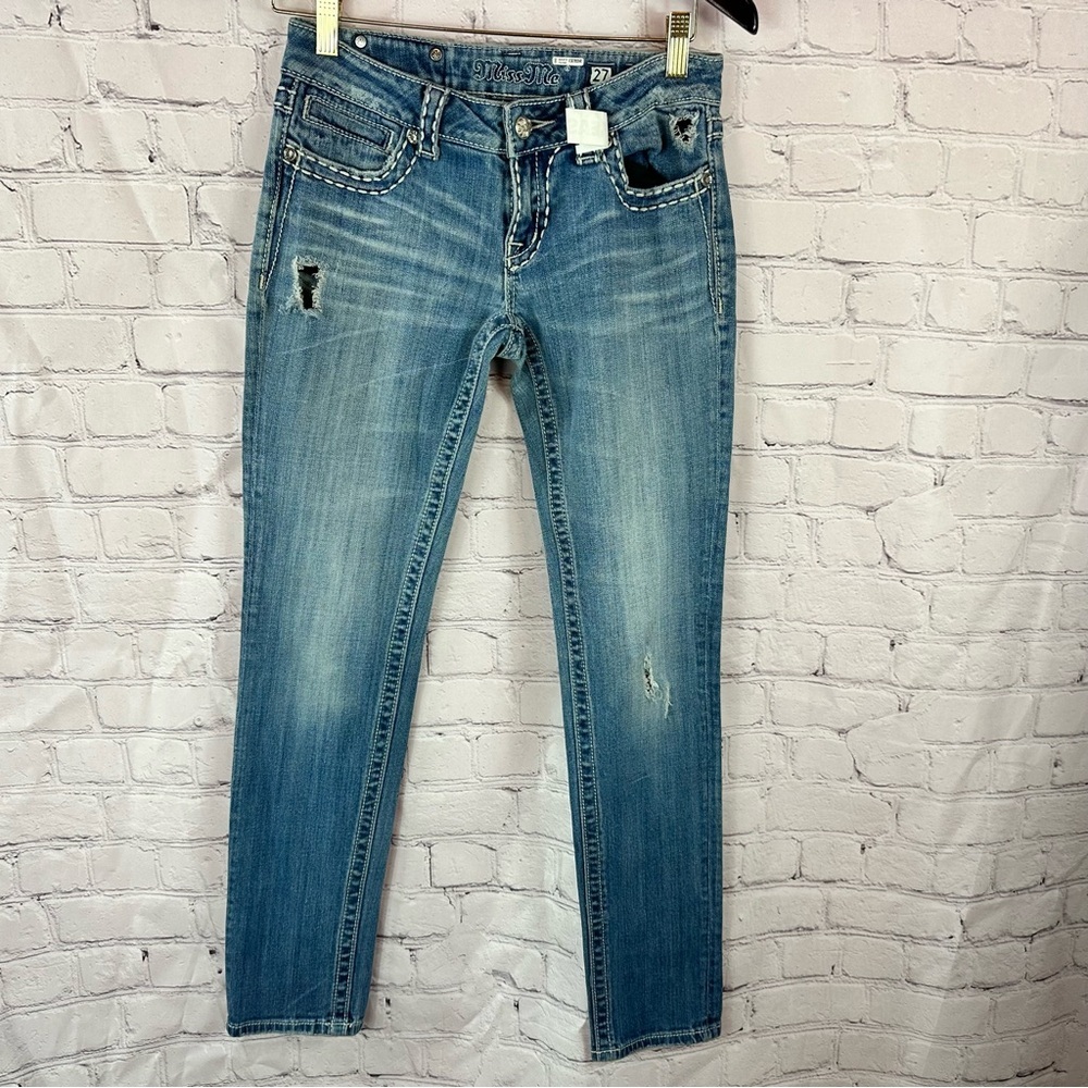Miss Me low rise Y2K Distressed Skinny Jeans womens 27 embellished boho festival